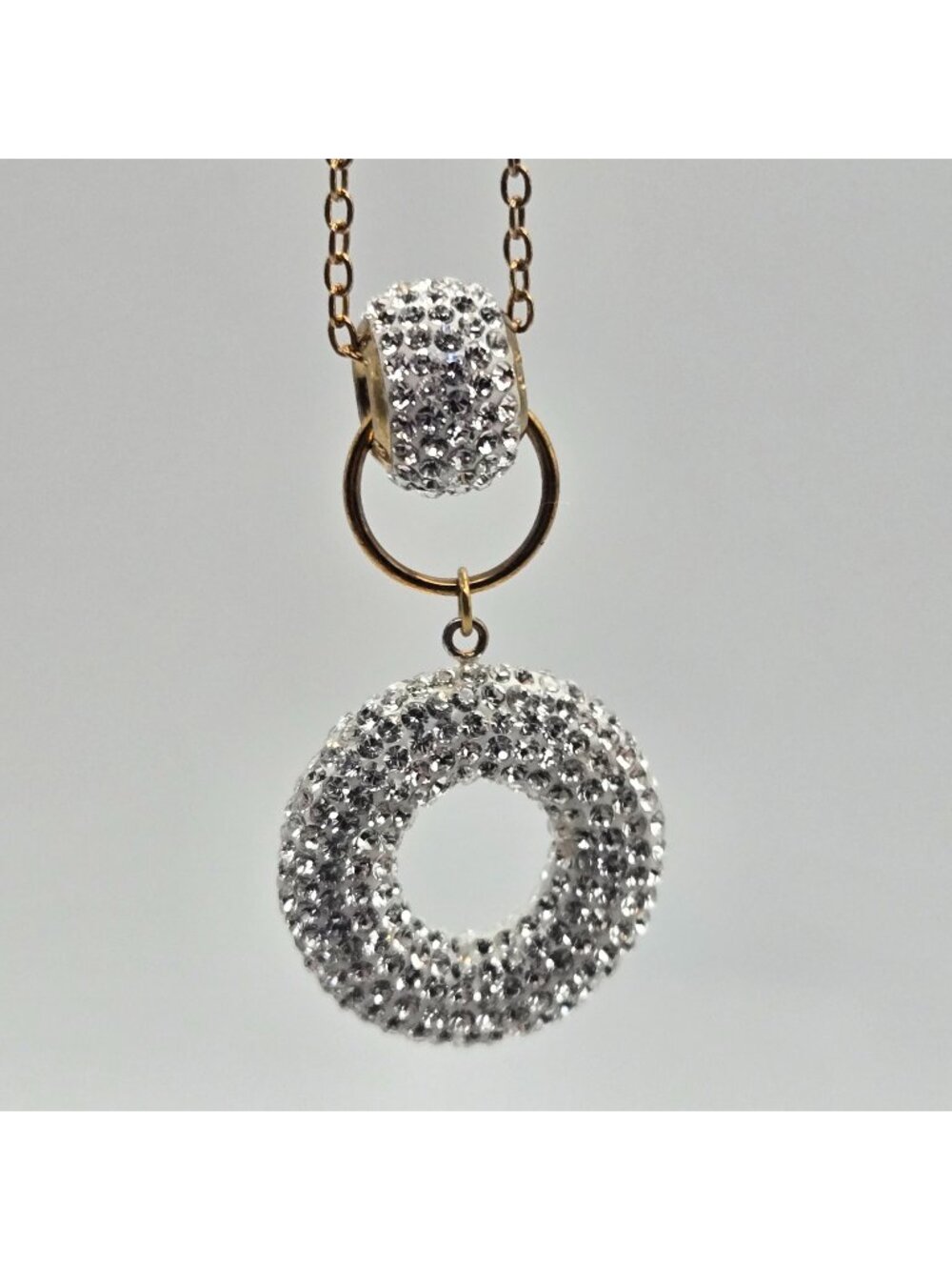 Gold Plated Sterling Silver 925 Necklace Rhinestone-Encrusted Circle Pendant
